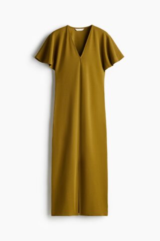 H & M - Interlockjurk met V-hals - Olijfgroen