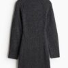H & M - Ribgebreide jurk met turtleneck - Donkergrijs Gemêleerd
