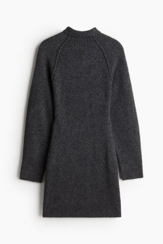 H & M - Ribgebreide jurk met turtleneck - Donkergrijs Gemêleerd