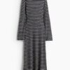H & M - Ribgebreide jurk - Marineblauw/Gestreept