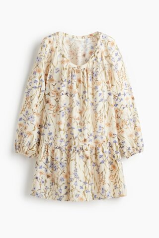H & M - Tuniekjurk met knoopsluiting - Lichtbeige/Bloemen