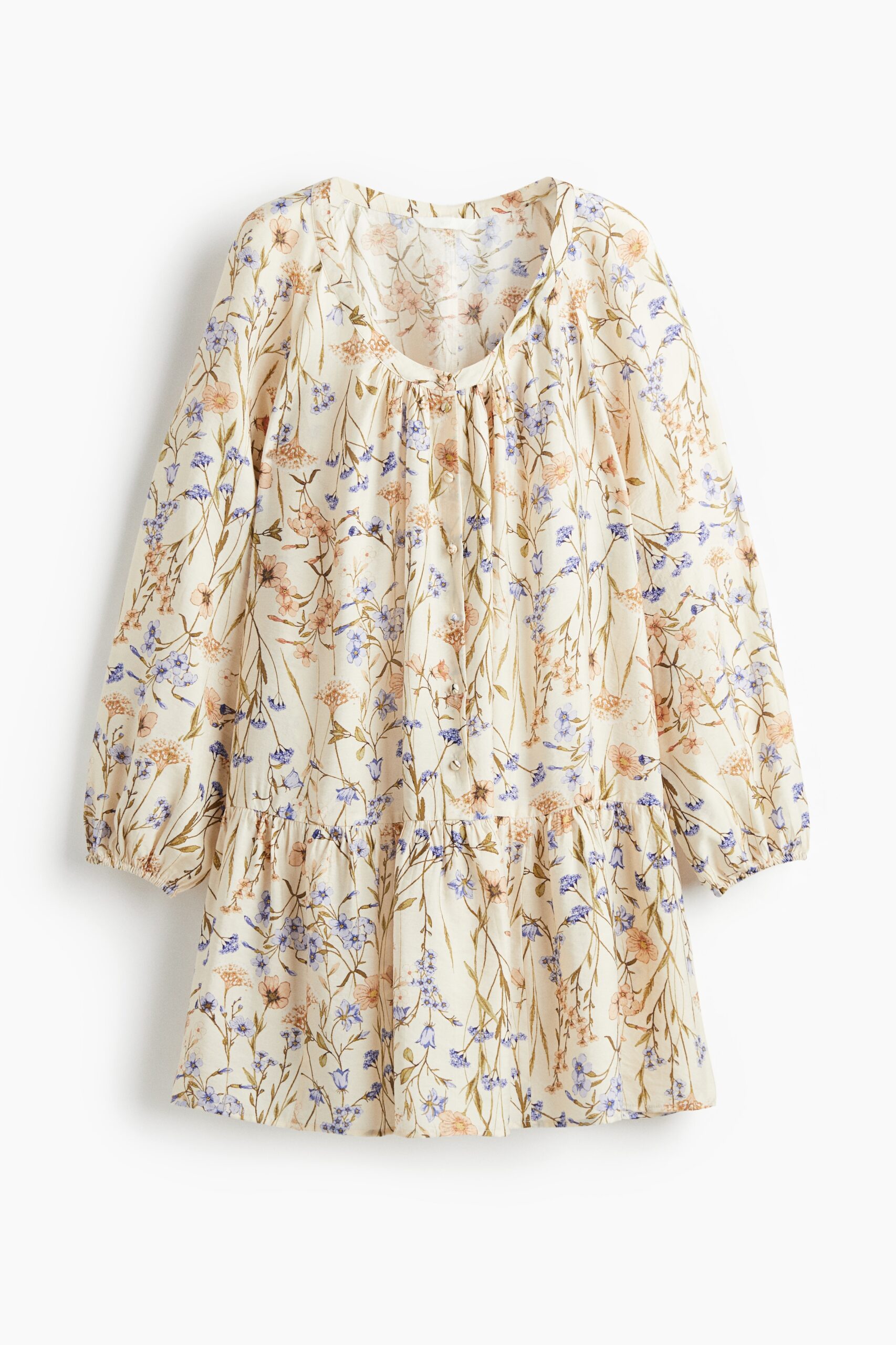 H & M - Tuniekjurk met knoopsluiting - Lichtbeige/Bloemen H & M - Tuniekjurk met knoopsluiting - Lichtbeige/Bloemen