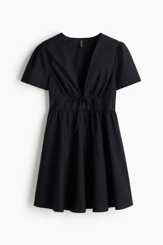 H & M - Jurk van katoenen popeline met V-hals - Zwart