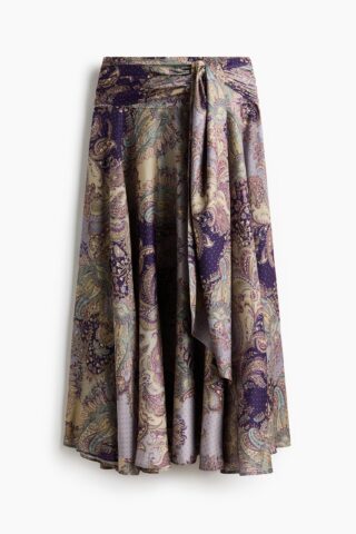 H & M - A-linerok met draperie - Paars/Paisleydessin