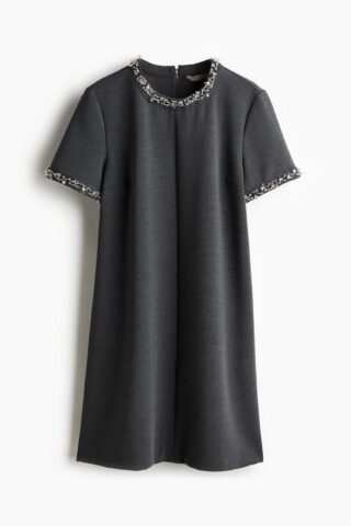 H & M - Bead-embellished dress - Donkergrijs