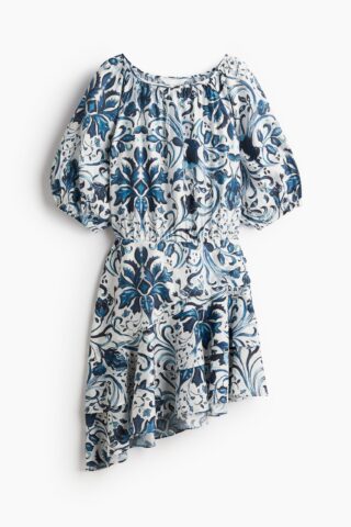 H & M - Jurk met volant - Wit/Blauwe Bloemen