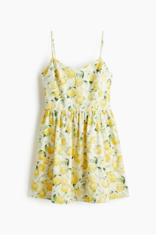 H & M - Katoenen jurk met uitlopende rok - Wit/Sinaasappels