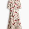 H & M - Overhemdjurk van popeline - Roomwit/Bloemen