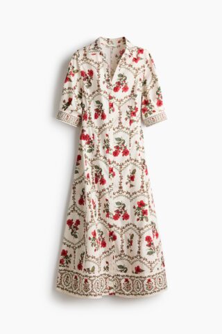 H & M - Overhemdjurk van popeline - Roomwit/Bloemen