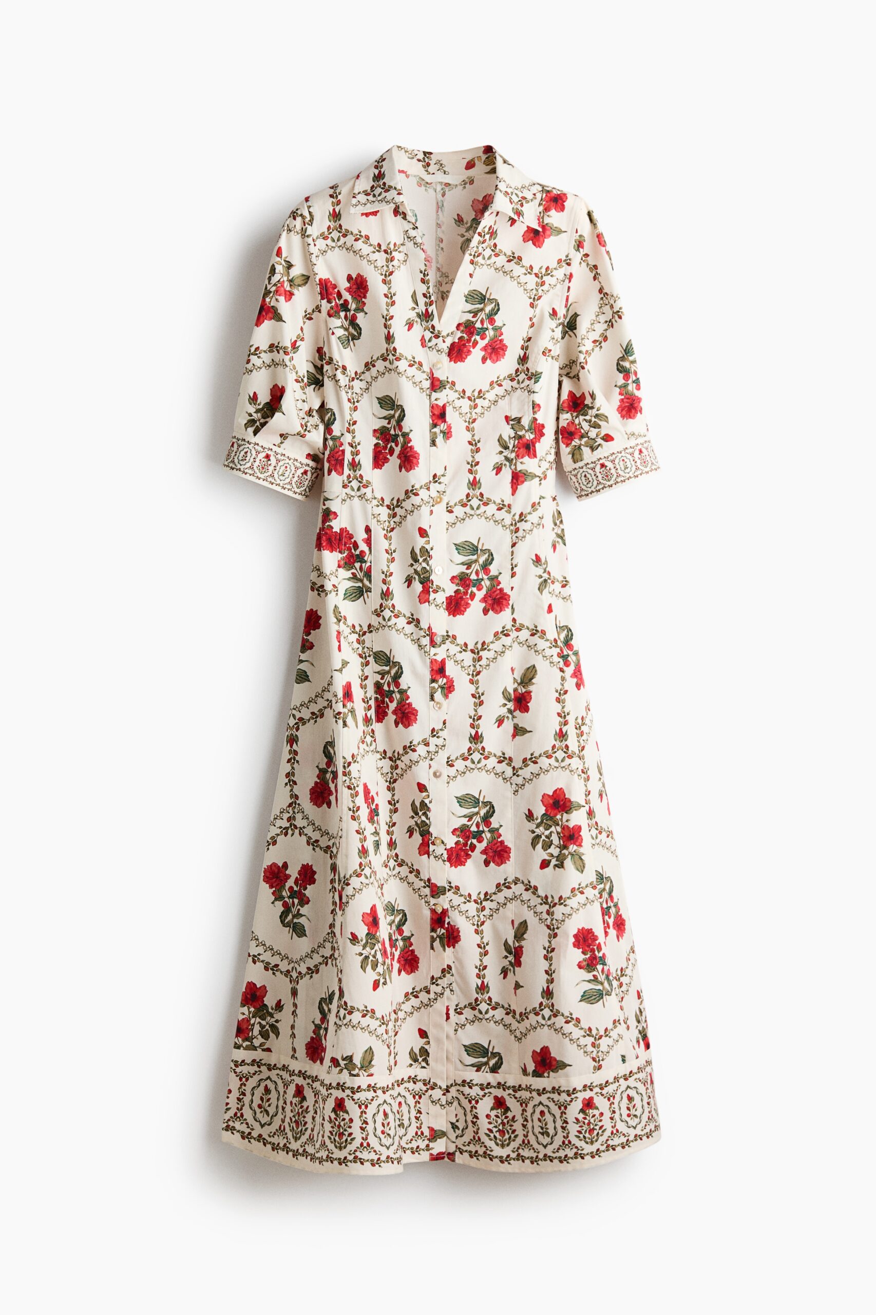 H & M - Overhemdjurk van popeline - Roomwit/Bloemen H & M - Overhemdjurk van popeline - Roomwit/Bloemen