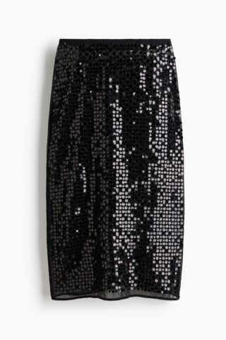 H & M - Kokerrok met pailletten - Zwart