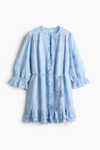 H & M - Katoenen jurk met broderie anglaise - Lichtblauw
