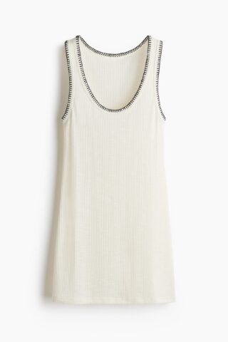 H & M - Ribgebreide jurk - Wit/Zwart