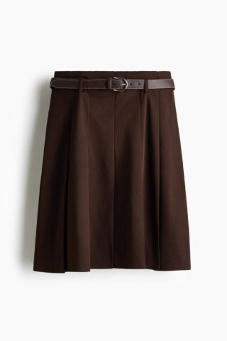 H & M - Rok met ceintuur - Donkerbruin