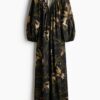 H & M - Oversized tuniekjurk - Zwart/Bloemen