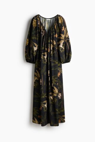 H & M - Oversized tuniekjurk - Zwart/Bloemen