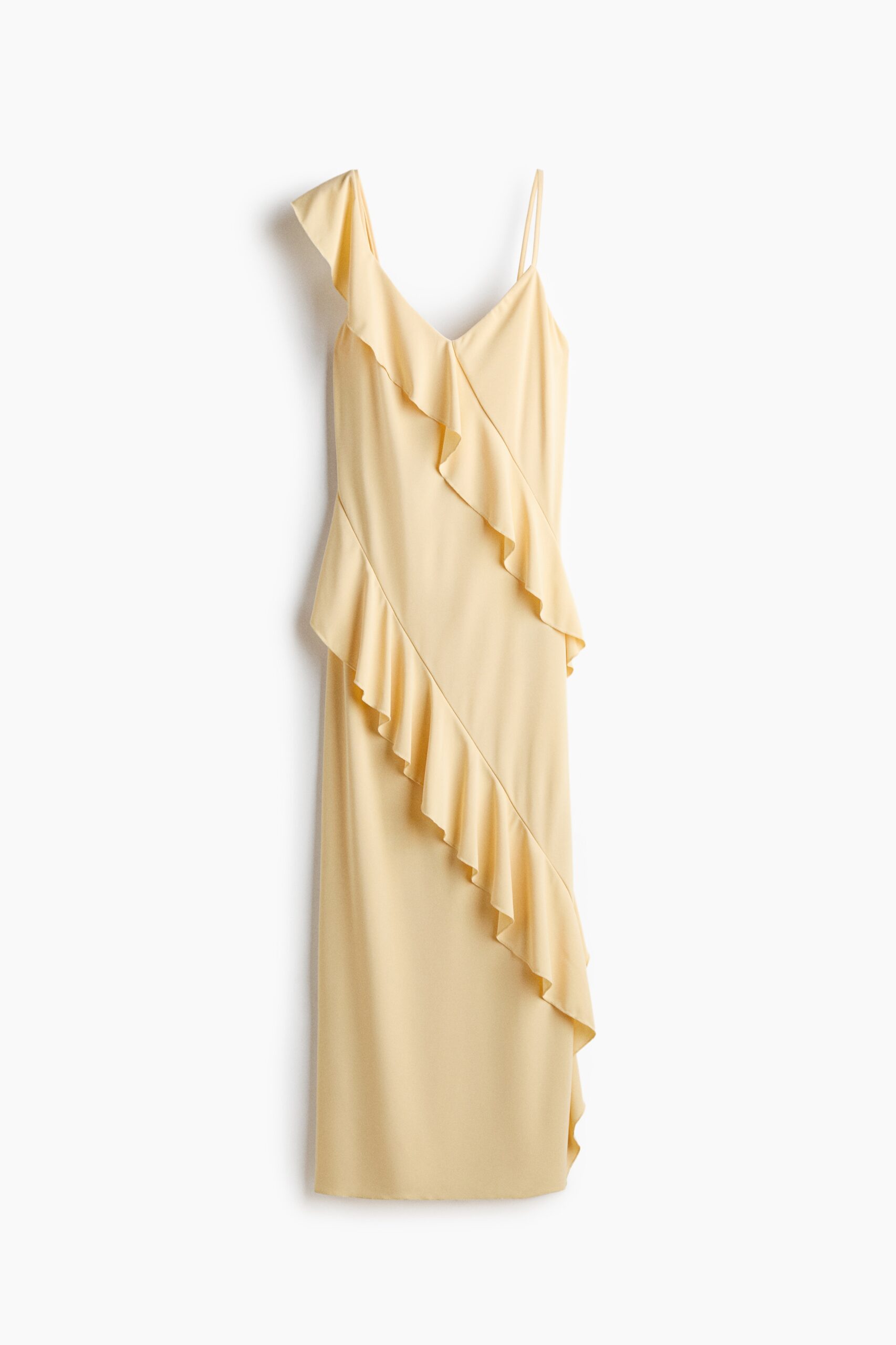H & M - Tricot jurk met volant - Lichtgeel