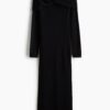 H & M - Fijngebreide off-the-shoulderjurk - Zwart
