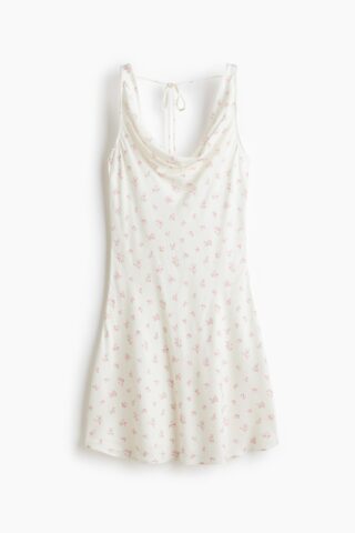 H & M - Satijnen jurk met watervalhals - Roomwit/Bloemen