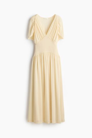 H & M - Midi-jurk van licht transparant tricot - Geel