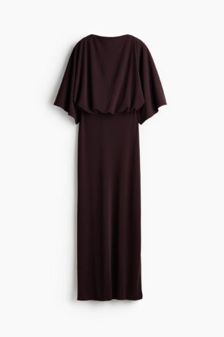 H & M - Tricot jurk met watervaldecolleté achter - Donkerbruin