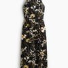 H & M - Jurk van linnenmix - Zwart/Bloemen