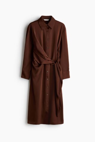 H & M - Overhemdjurk met geknoopt detail - Roestbruin
