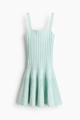 H & M - Gebreide jurk met uitlopende rok - Lichtturkoois