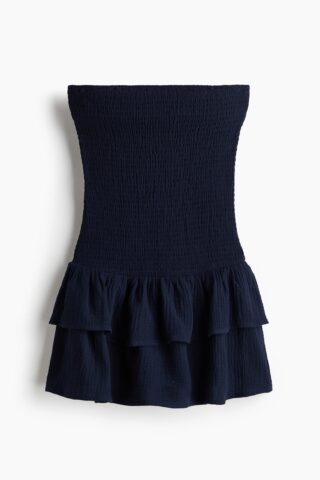 H & M - Strokenjurk met smokwerk - Donkerblauw