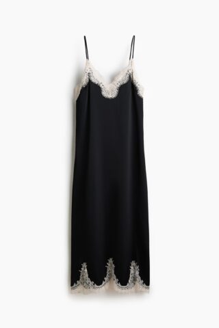 H & M - Slip-on jurk met kant - Zwart