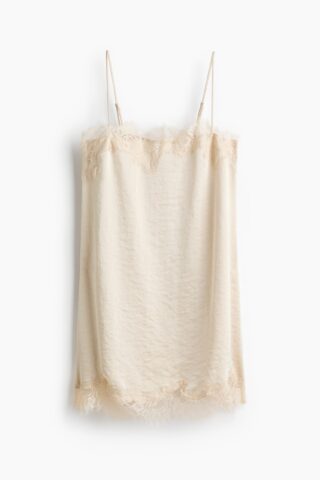 H & M - Slip-on jurk met kant - Roomwit