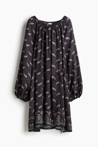 H & M - Oversized jurk met strikceintuur - Marineblauw/Paisleydessin