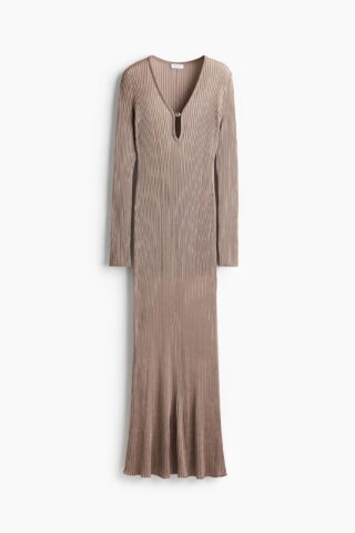 H & M - Ribgebreide maxi-jurk - Greige