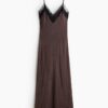 H & M - Strappy jurk met kant - Bordeauxrood/Harlekijndessin