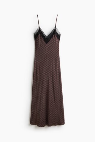 H & M - Strappy jurk met kant - Bordeauxrood/Harlekijndessin