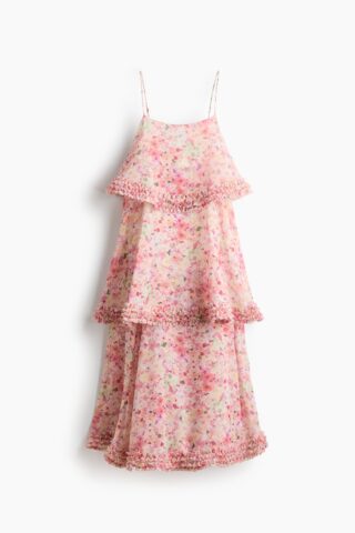 H & M - Volantjurk met ruches - Perzikroze/Bloemen