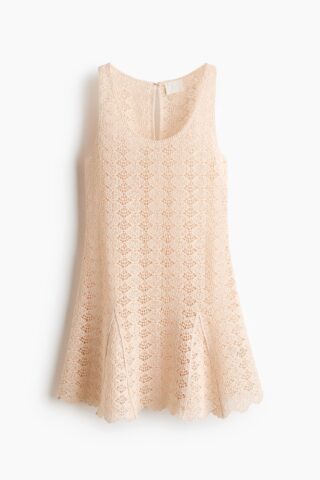 H & M - Jurk met gehaakte look en godetplooien - Lichtbeige