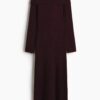 H & M - Ribgebreide off-the-shoulderjurk - Bordeauxrood