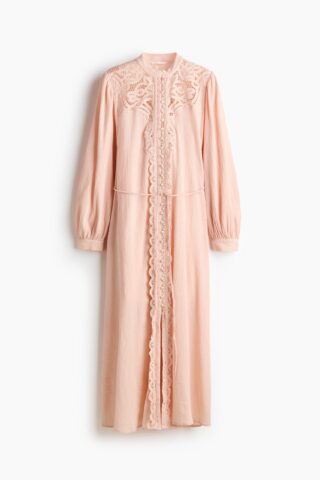 H & M - Katoenen jurk met kant - Licht Perzikroze