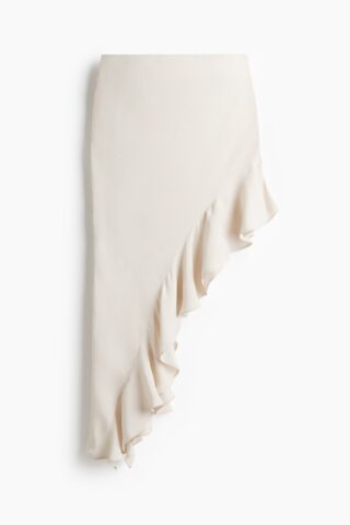 H & M - Jurk van viscose met volant - Roomwit