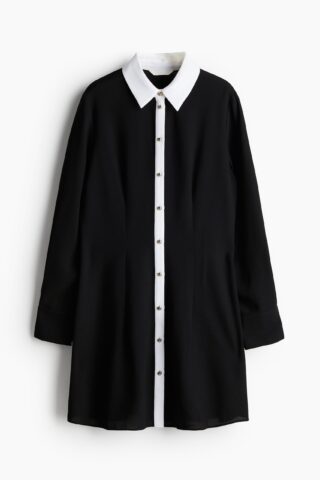 H & M - Doorknoopjurk met kraag - Zwart/Wit