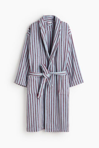 H & M - Ochtendjas van katoenen badstof - Dusty Blauw/Gestreept
