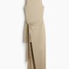 H & M - Geribde jurk met gelaagde rok - Lichtbeige