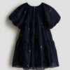H & M - Tulen jurk met pailletten - Marineblauw