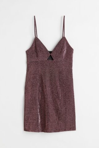 H & M - Mini-jurk met cutout - Donkerrood/Glitters