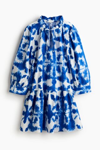 H & M - Katoenen jurk met drawstring - Helderblauw/Dessin