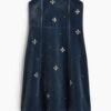 H & M - Gedecoreerde velours jurk - Donkerblauw