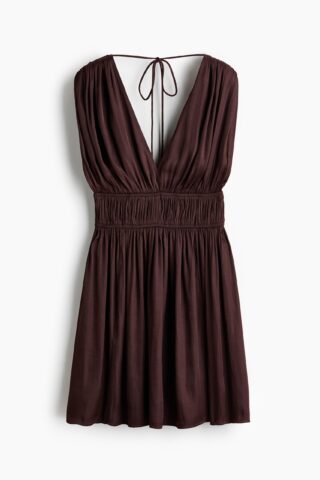 H & M - Gedrapeerde jurk met strikbandjes - Donkerbruin