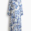 H & M - MAMA Before & After Jurk met strikceintuur - Wit/Blauwe Bloemen