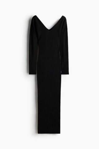 H & M - Ribgebreide bodyconjurk - Zwart